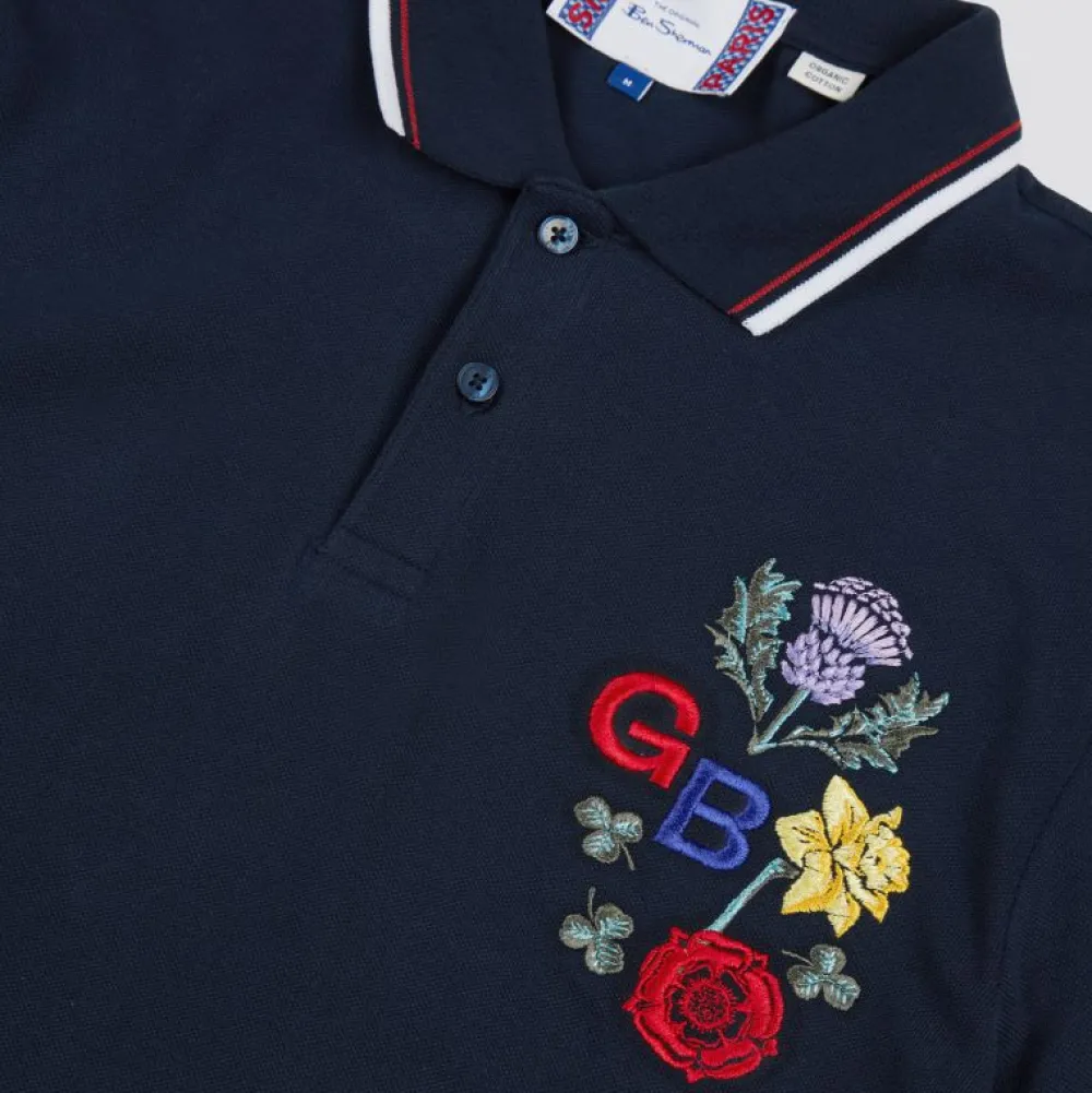 Ben Sherman Team GB Floral Embroidered Polo Navy