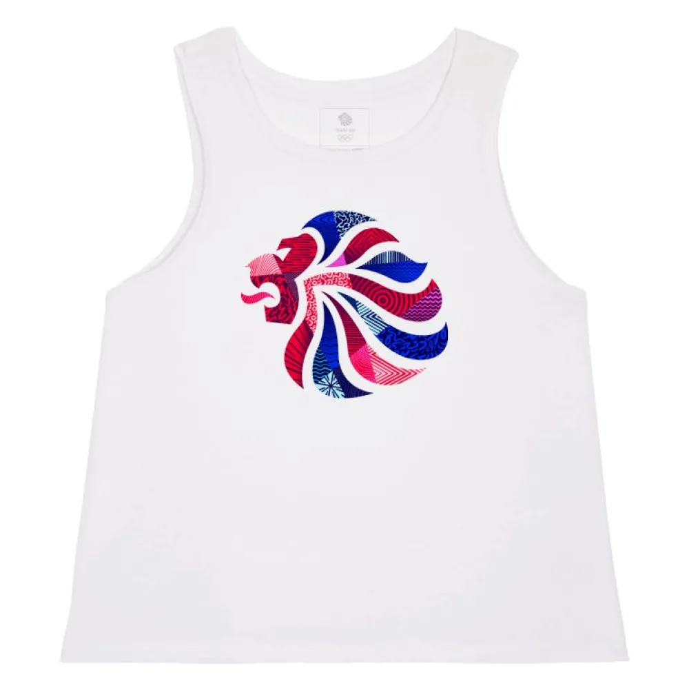 Women Team GB Abstract Lion Women's White Vest
