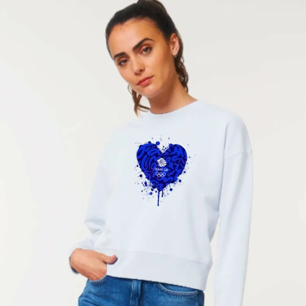 Women Team GB Graffiti Cropped Sweatshirt White