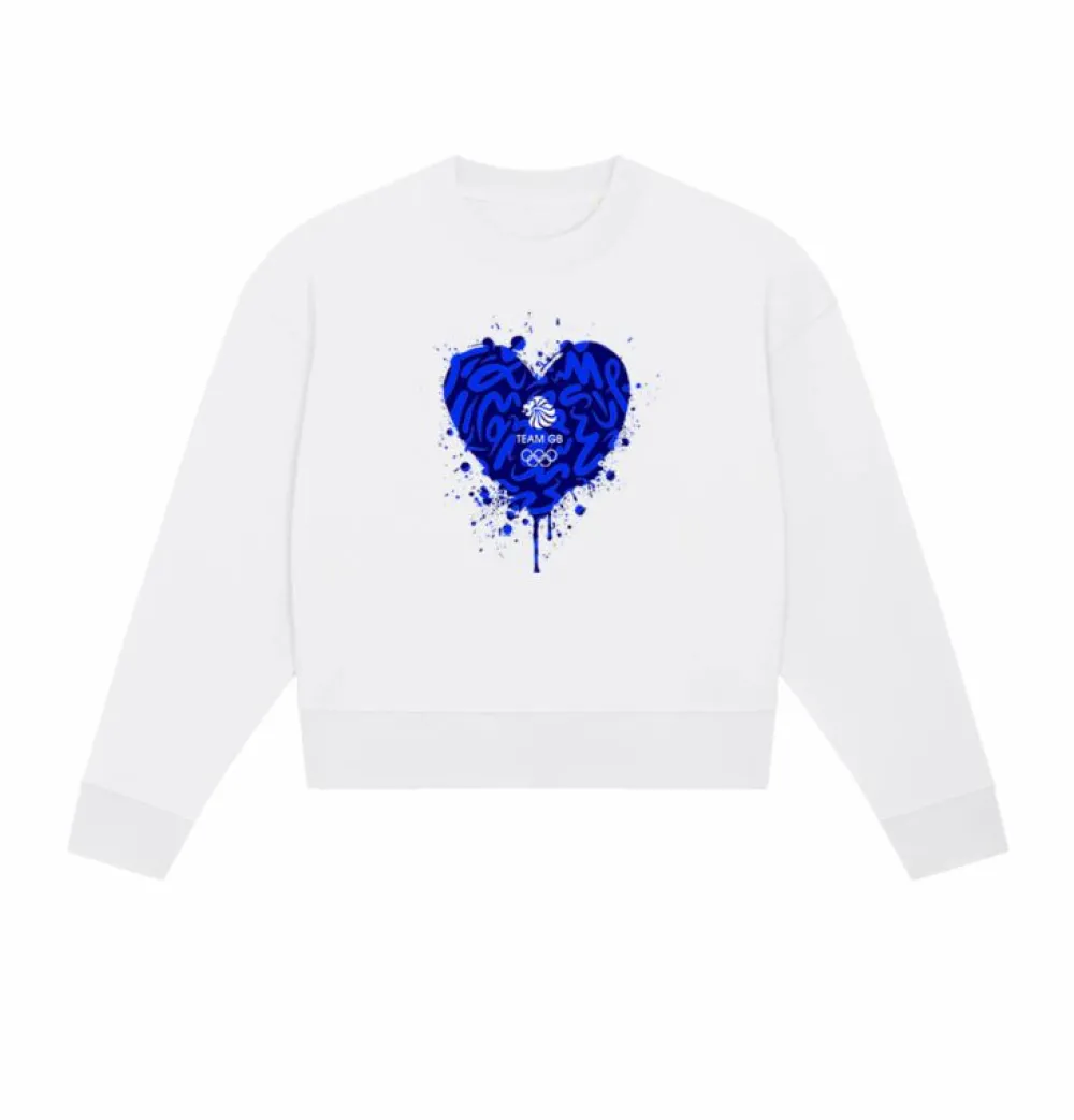 Women Team GB Graffiti Cropped Sweatshirt White