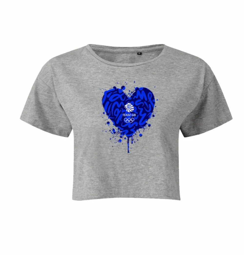 Women Team GB Heart Graffiti Cropped T-Shirt Grey