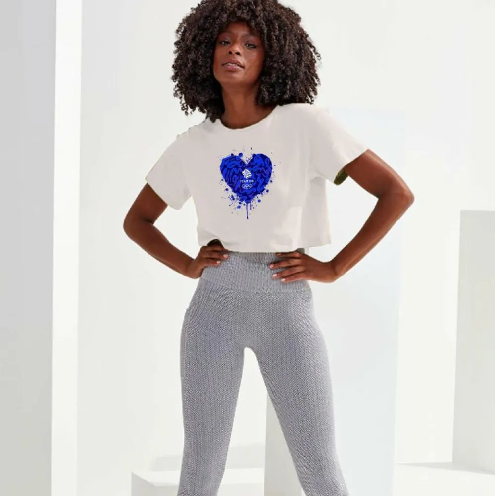 Women Team GB Heart Graffiti Cropped T-Shirt White