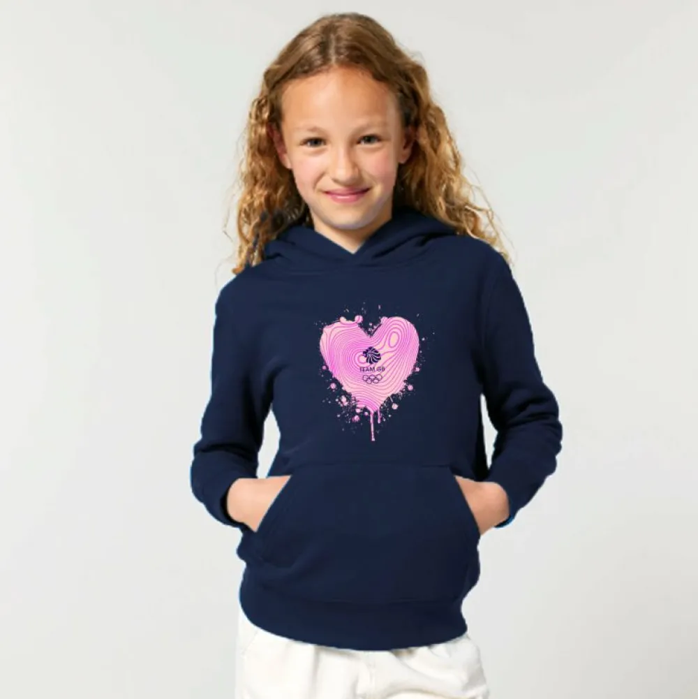 Kids Team GB Kids Heart Graffiti Hoodie Navy